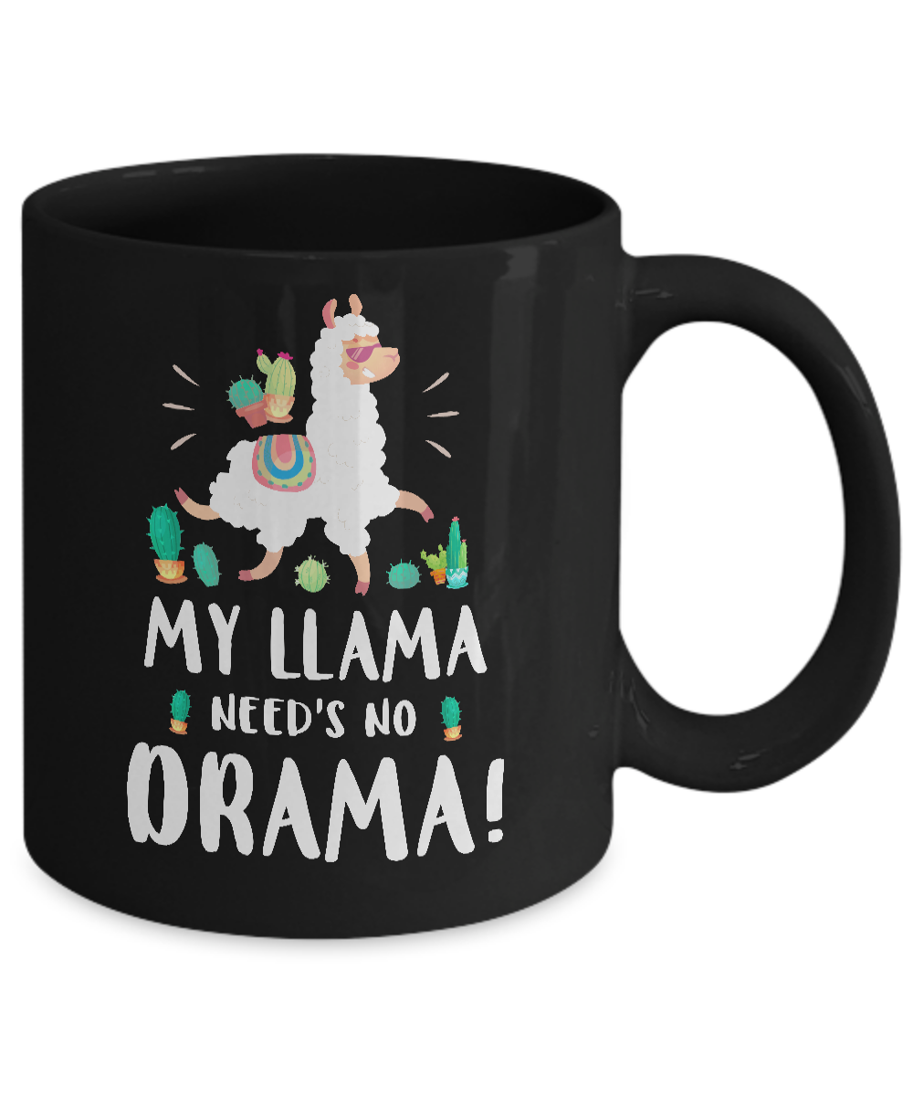 Funny Lama Cactus Llama Need's No Drama Mug-Coffee Mug-11oz Mug-Black