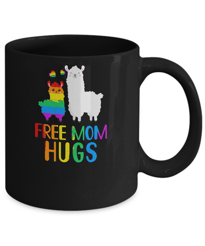 Free Mom Hugs Llama Rainbow Heart LGBT Pride Month Mug-Coffee Mug-11oz Mug-Black