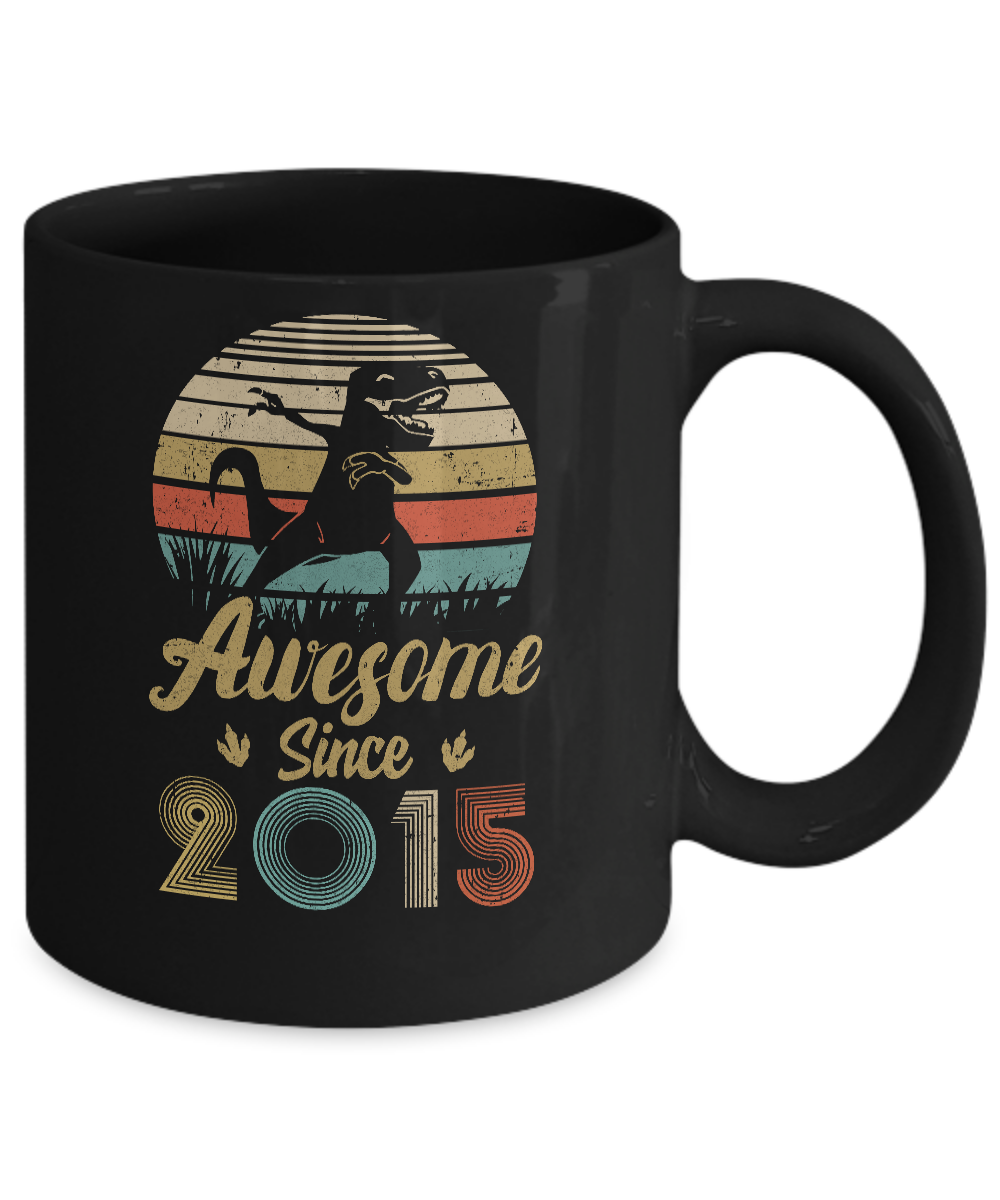 Awesome Since 2015 6th Years Old Dinosaur Birthday Gift Youth Mug-Coffee Mug-11oz Mug-Black