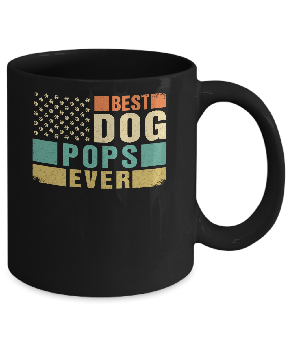 Vintage Retro BEST DOG POPS EVER American Flag Fathers Day Mug-Coffee Mug-11oz Mug-Black