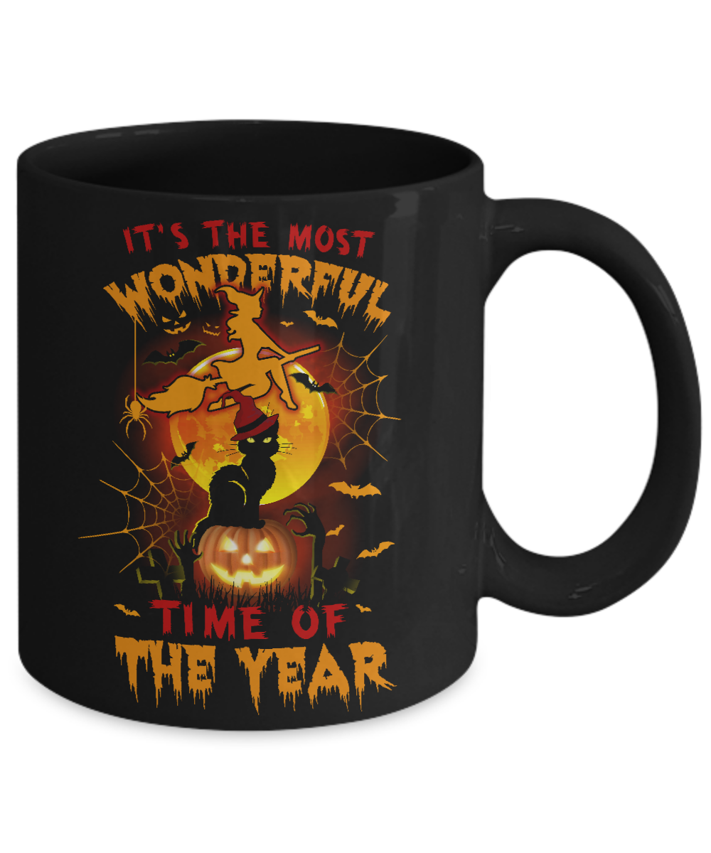 Halloween Cat It's The Most Wonderful Time Of The Year Witches Mug-Coffee Mug-11oz Mug-Black