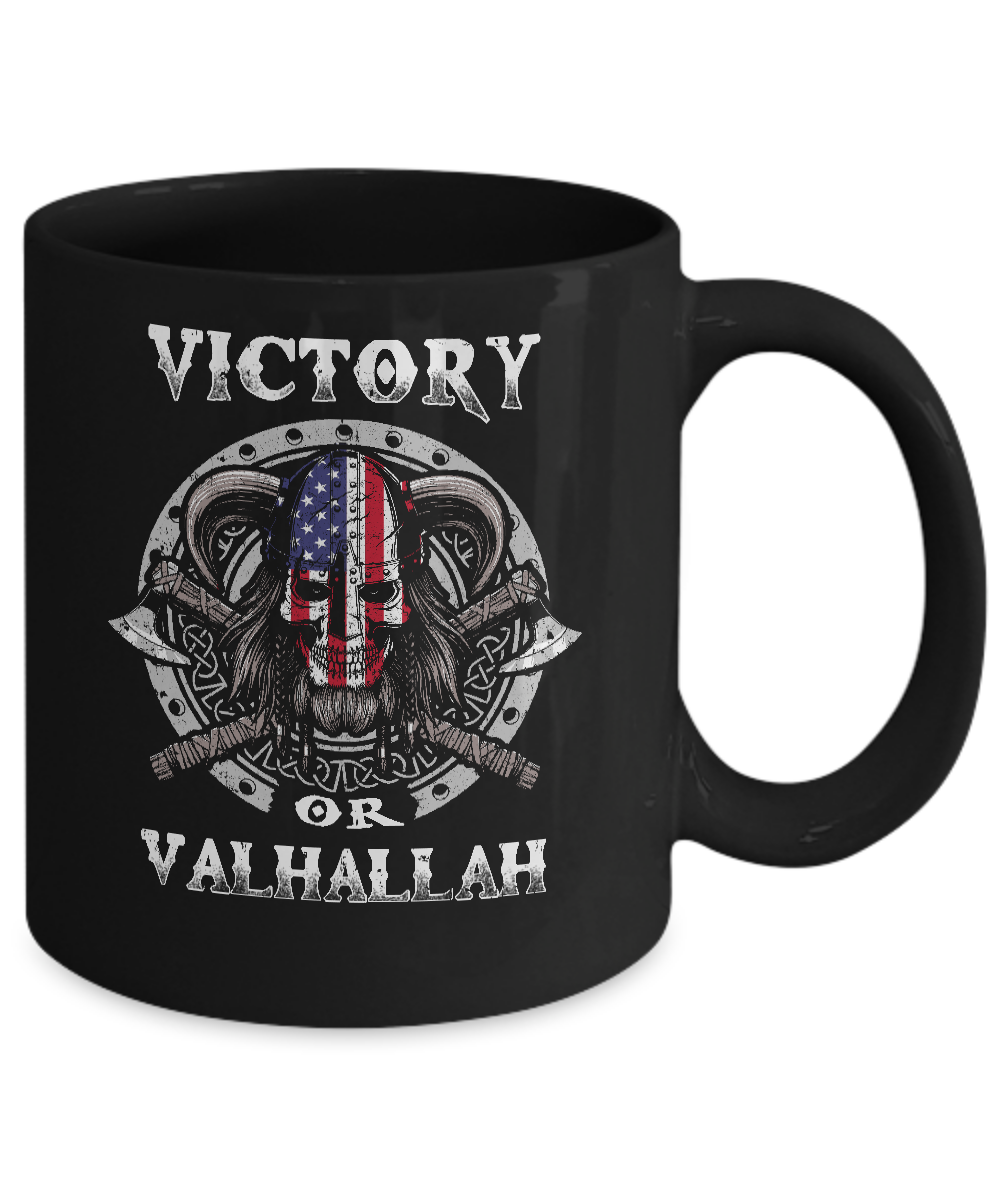 American US Flag Victory or Valhalla Viking Mug-Coffee Mug-11oz Mug-Black