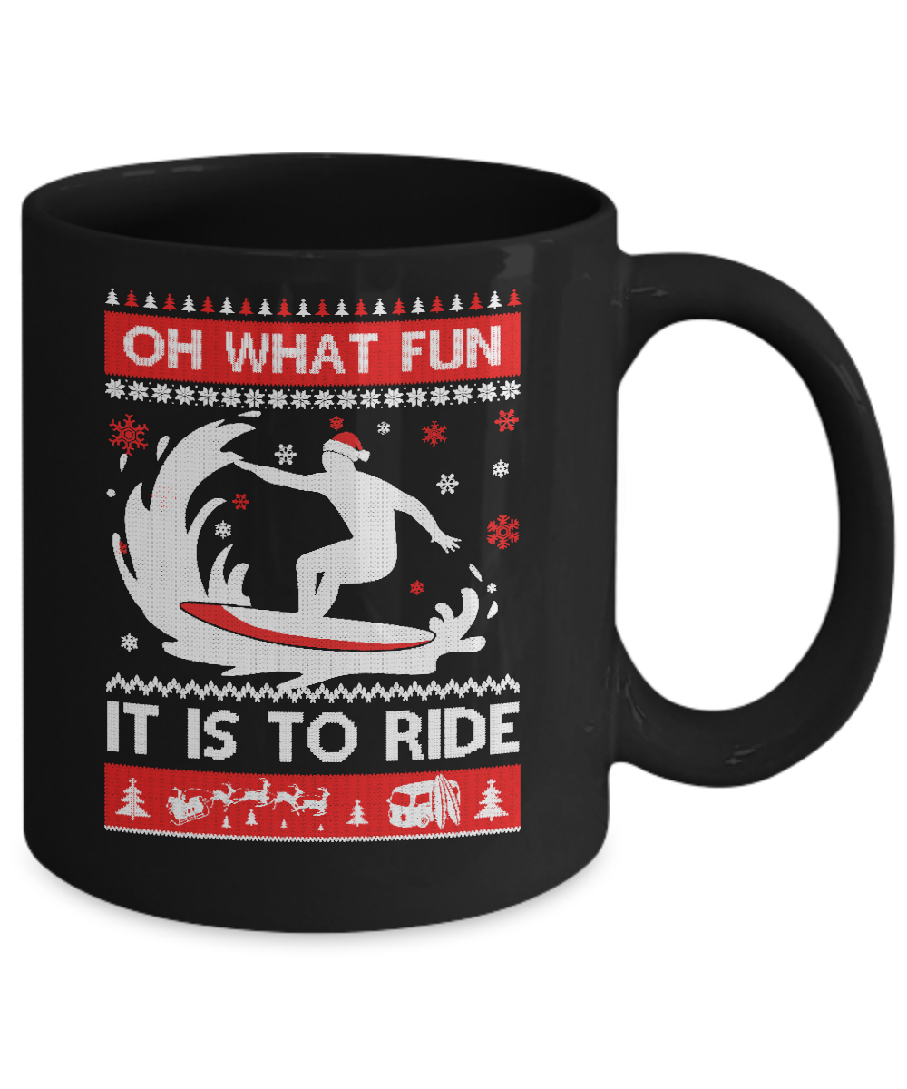 Oh What Fun It Is To Ride Sweater Christmas Surfing Mug-Coffee Mug-11oz Mug-Black