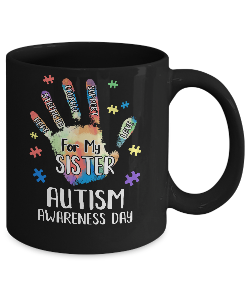 Support Autism Awareness For My Sister Puzzle Gift Mug-Coffee Mug-11oz Mug-Black