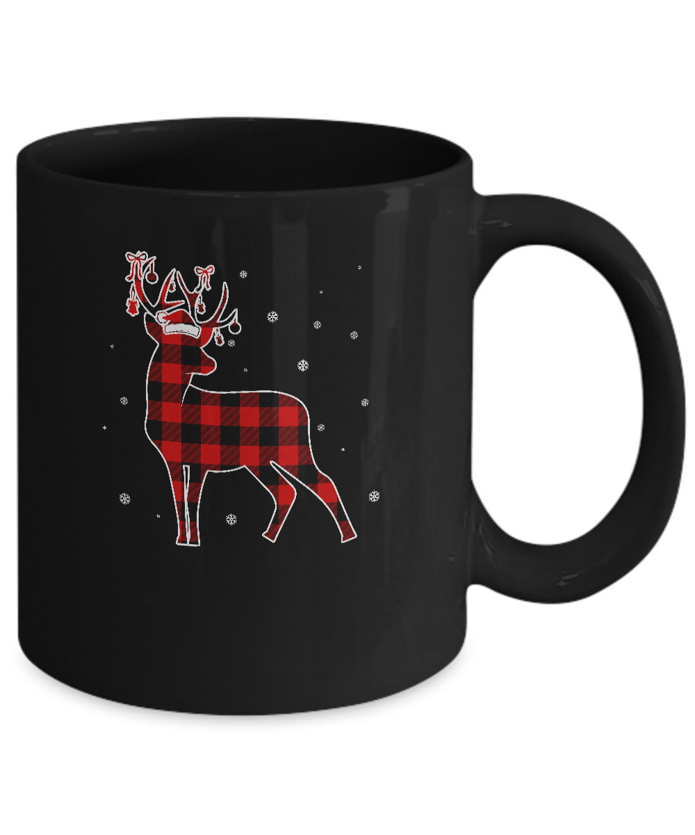 Red Plaid Deer Santa Hat Christmas Buffalo Plaid Mug-Coffee Mug-11oz Mug-Black
