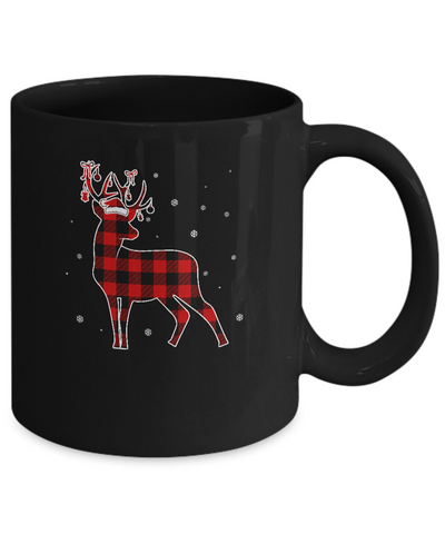Red Plaid Deer Santa Hat Christmas Buffalo Plaid Mug-Coffee Mug-11oz Mug-Black