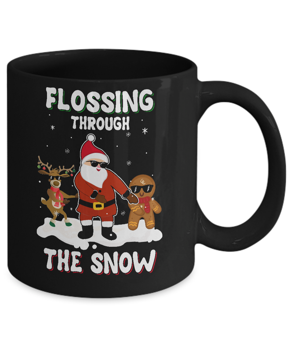 Flossing Through The Snow Santa Reindeer Gingerbread Mug-Coffee Mug-11oz Mug-Black