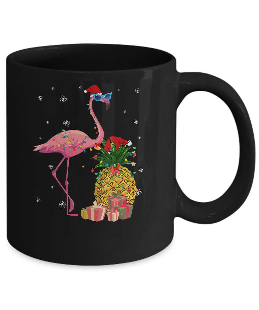 Santa Flamingo Hawaiian Pineapple Christmas Gifts Mug-Coffee Mug-11oz Mug-Black
