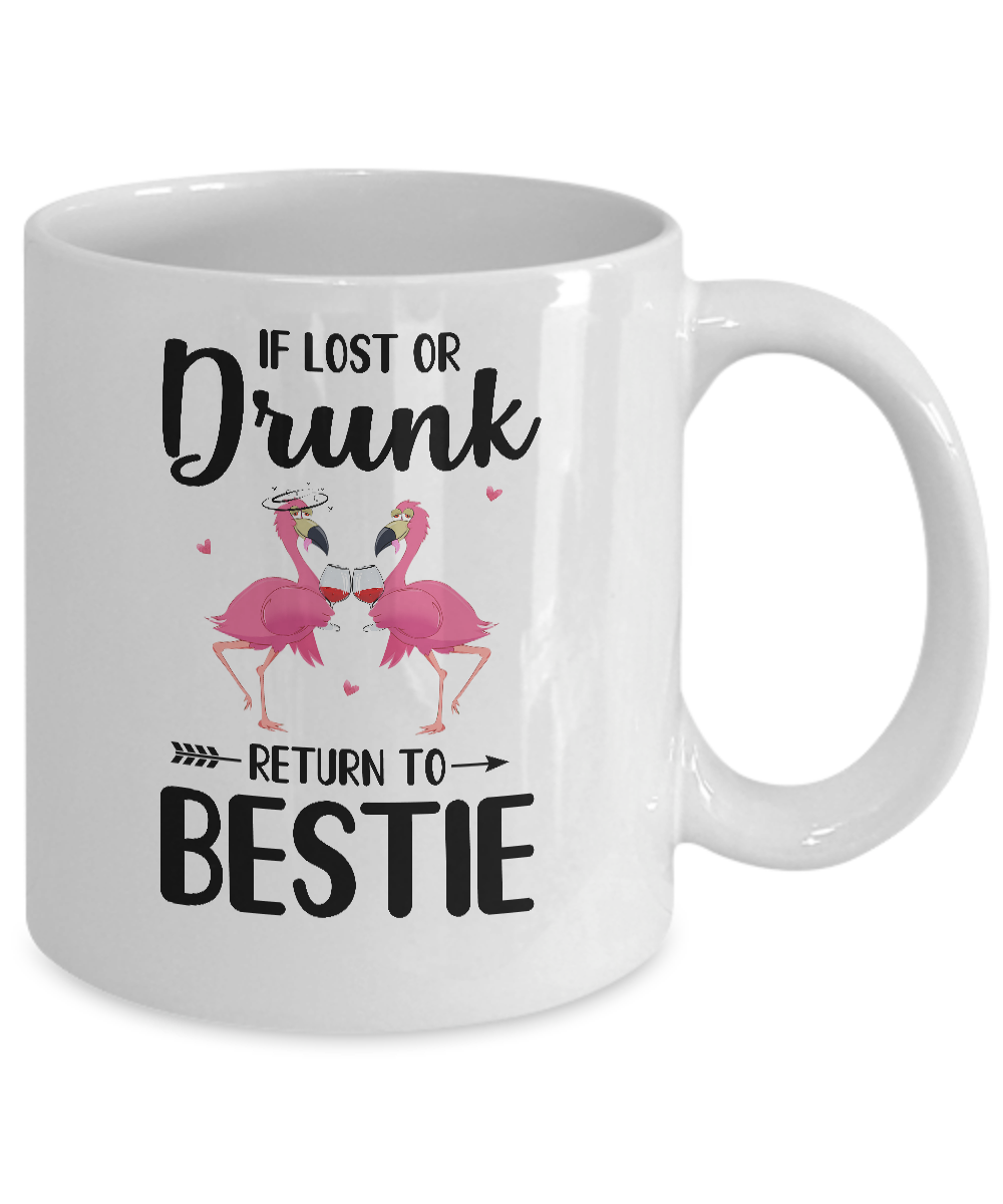 If Lost Or Drunk Please Return To My Bestie Couple Flamingo Mug-Coffee Mug-11oz Mug-White