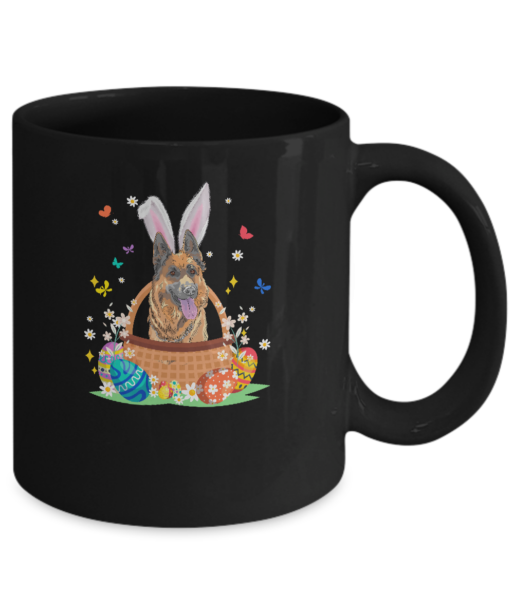 German Shepherd Bunny Hat Rabbit Easter Eggs Mug-Coffee Mug-11oz Mug-Black