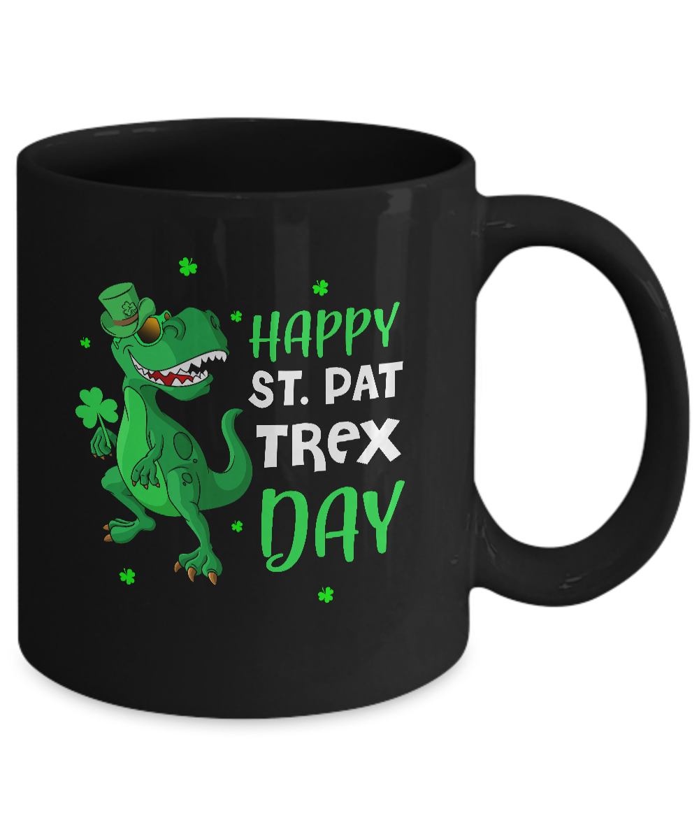 Happy St. Pat Trex Day Dinosaur St. Patrick's Day Mug-Coffee Mug-11oz Mug-Black