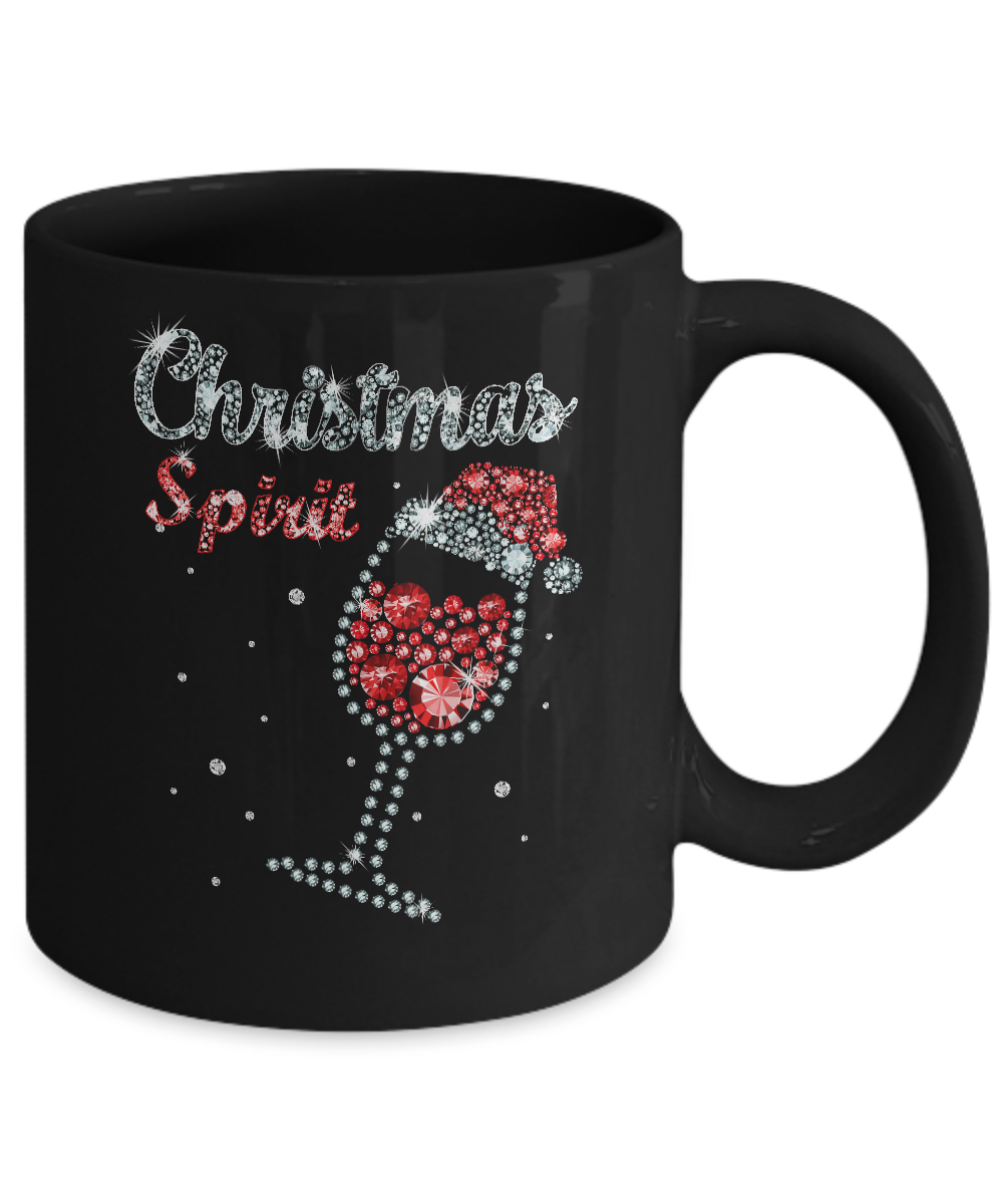 Diamond Christmas Spirit Santa Hat Wine Glass Mug-Coffee Mug-11oz Mug-Black