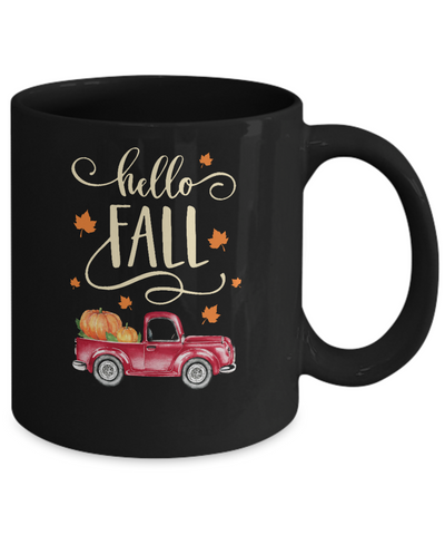 Vintage Hello Fall Pickup Pumpkin Patch Leaves Mug-Coffee Mug-11oz Mug-Black
