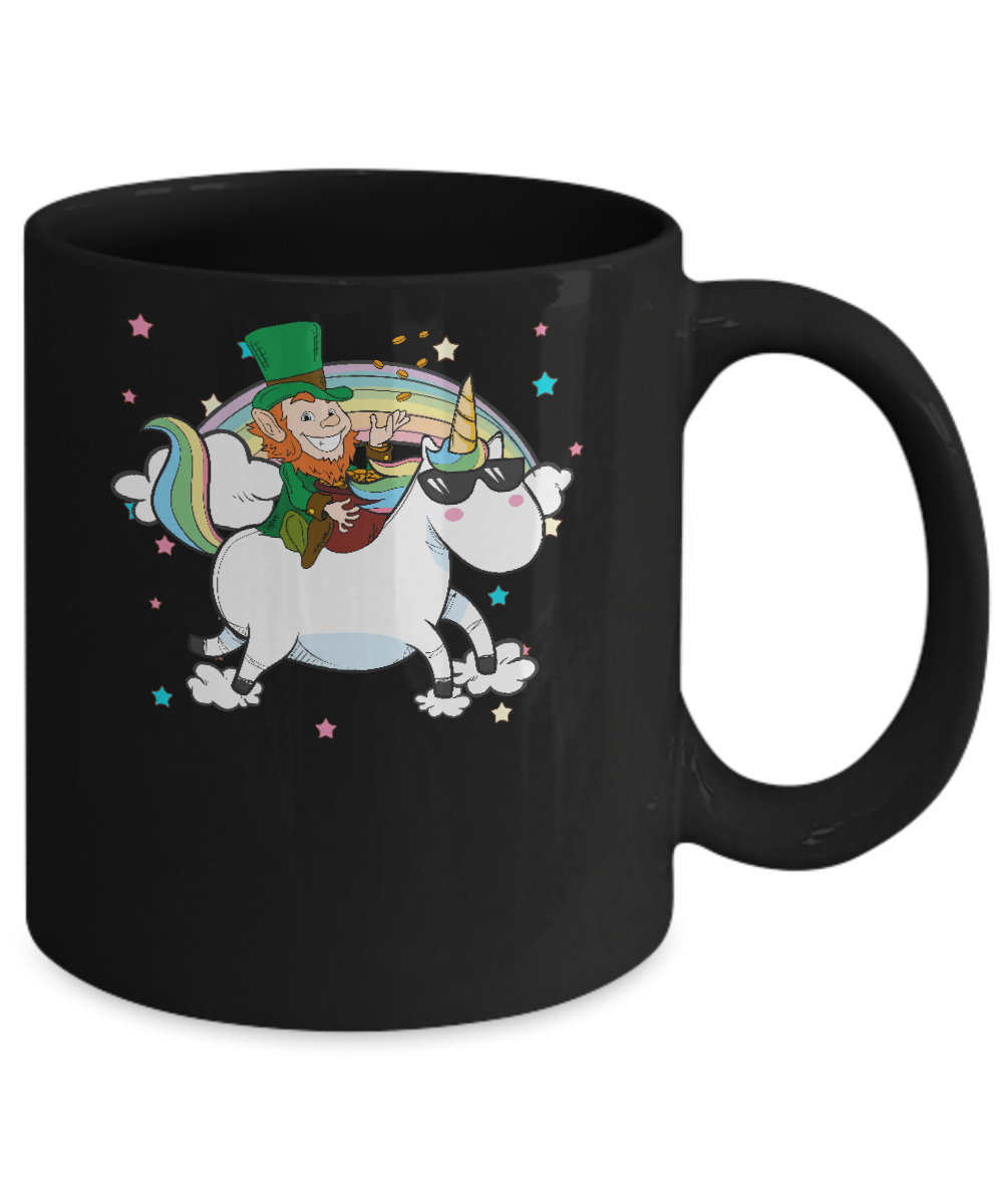 St Patrick's Day Lepricorn Leprechaun Riding Unicorn Mug-Coffee Mug-11oz Mug-Black