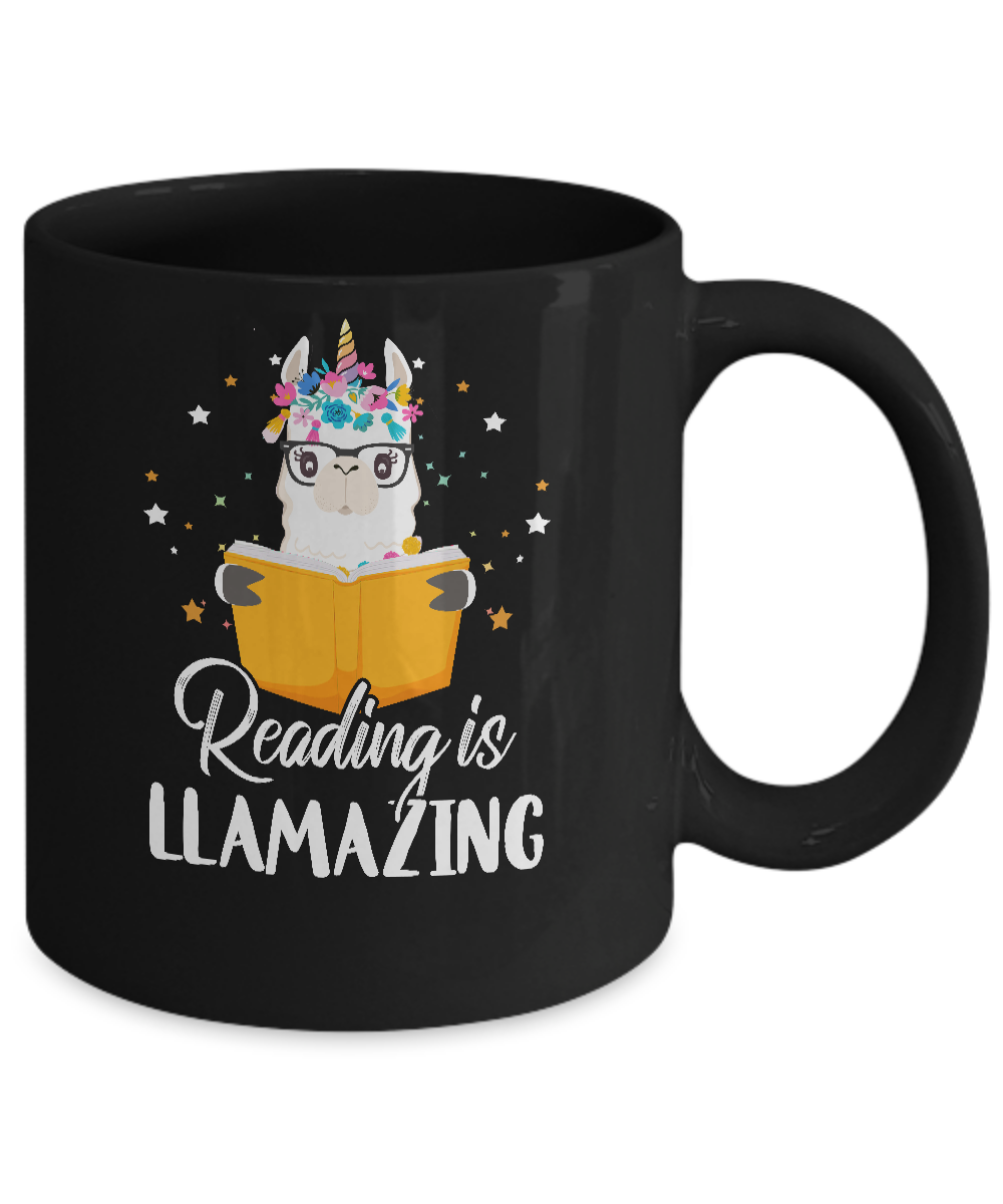 Reading Is Llamazing Llama Reading Book Lover Mug-Coffee Mug-11oz Mug-Black