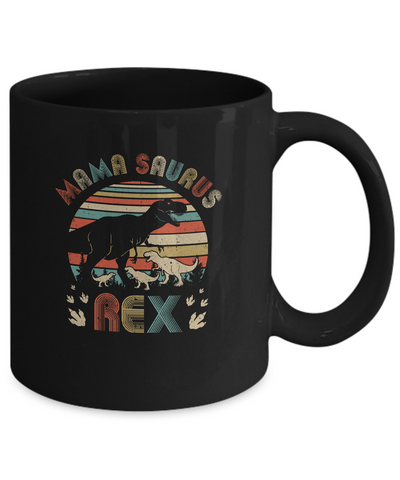 Funny Mamasaurus Rex Mom And Three Kids Dinosaur Mug-Coffee Mug-11oz Mug-Black