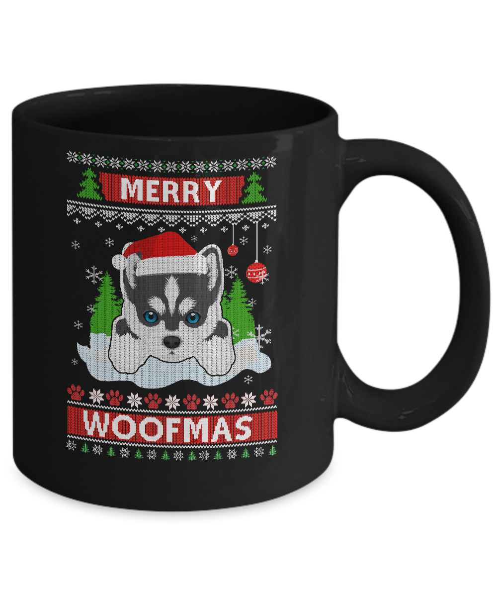 Siberian Husky Merry Woofmas Ugly Christmas Sweater Mug-Coffee Mug-11oz Mug-Black