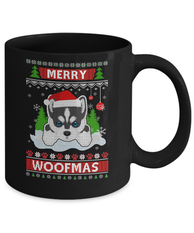 Siberian Husky Merry Woofmas Ugly Christmas Sweater Mug-Coffee Mug-11oz Mug-Black