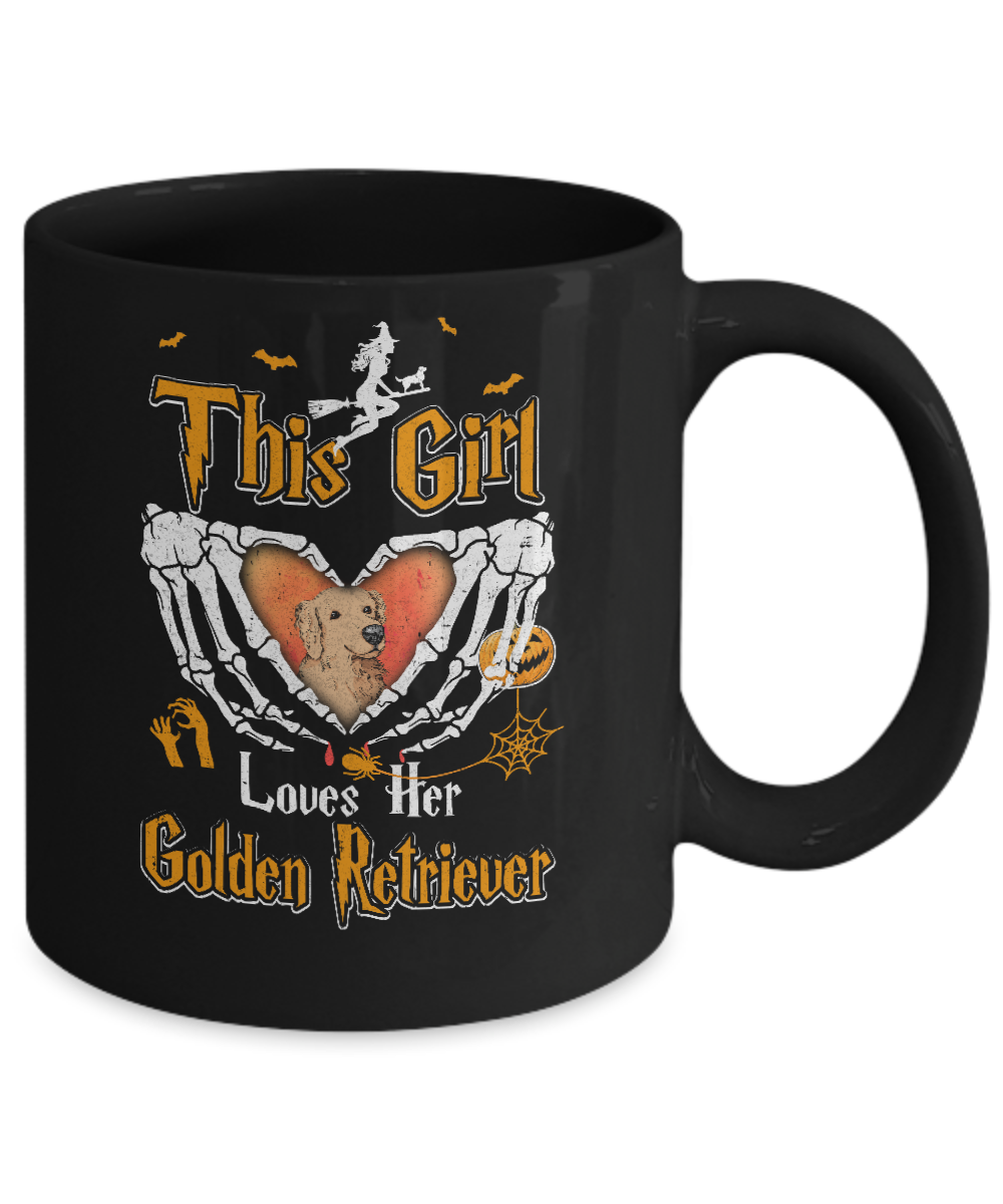 This Girl Love Her Dog Golden Retriever Halloween Mug-Coffee Mug-11oz Mug-Black