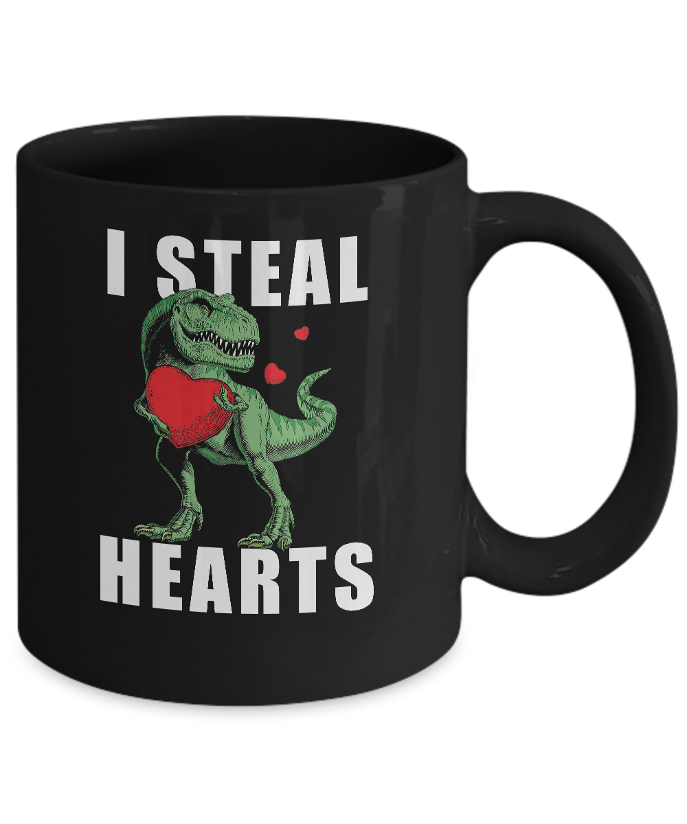 I Steal Hearts Funny Valentines Day Dinosaur T-Rex Boys Mug-Coffee Mug-11oz Mug-Black