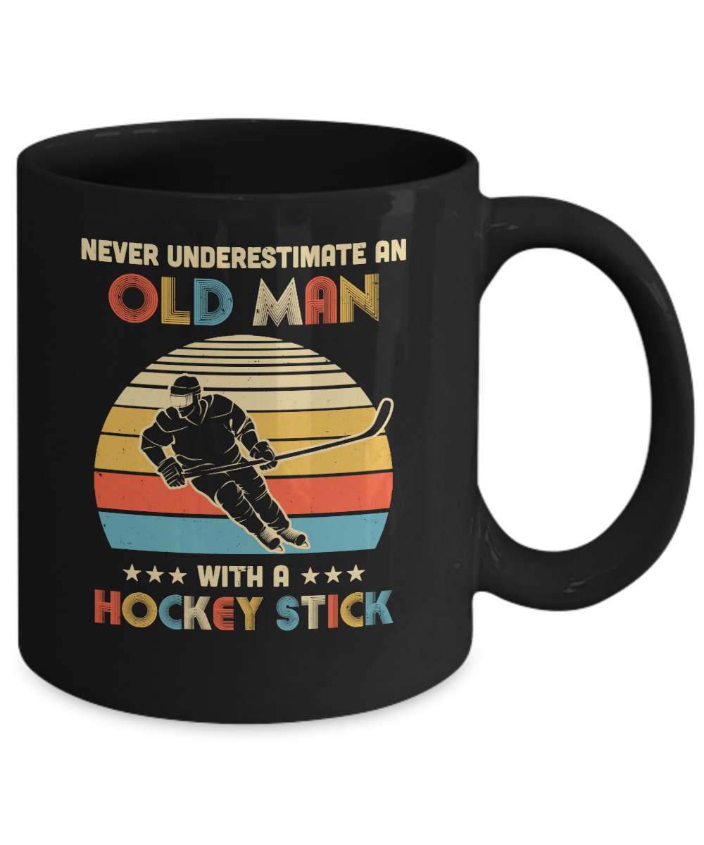 Never Underestimate An Old Man With A Hockey Stick Vintage Mug-Coffee Mug-11oz Mug-Black