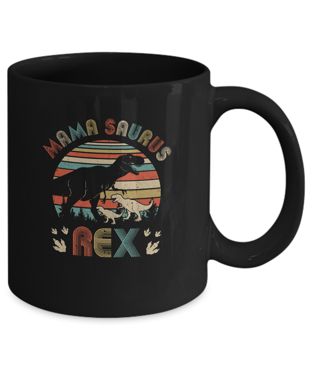 Funny Mamasaurus Rex Mom And Two Kids Dinosaur Mug-Coffee Mug-11oz Mug-Black