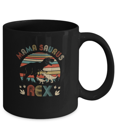Funny Mamasaurus Rex Mom And Two Kids Dinosaur Mug-Coffee Mug-11oz Mug-Black