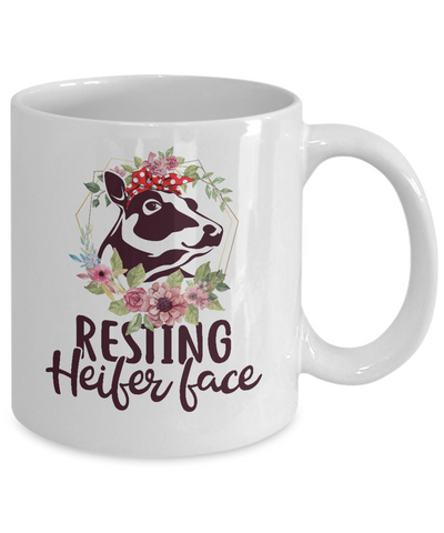 Funny Farmer Women Girl Cow Resting Heifer Face Mug-Coffee Mug-11oz Mug-White