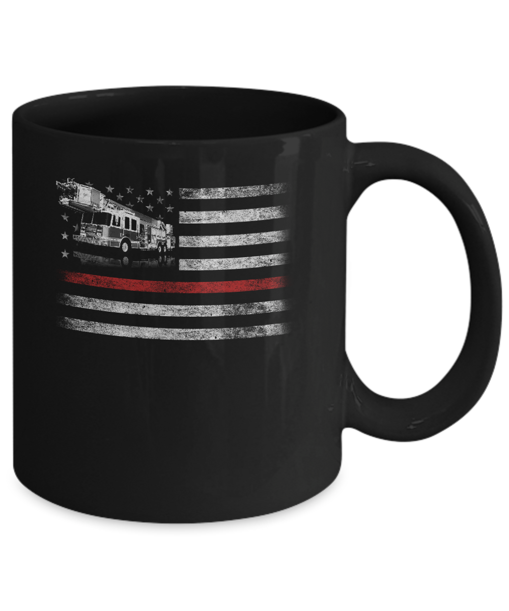 Patriotic Fireman American Flag Thin Red Line Firefighter Mug-Coffee Mug-11oz Mug-Black