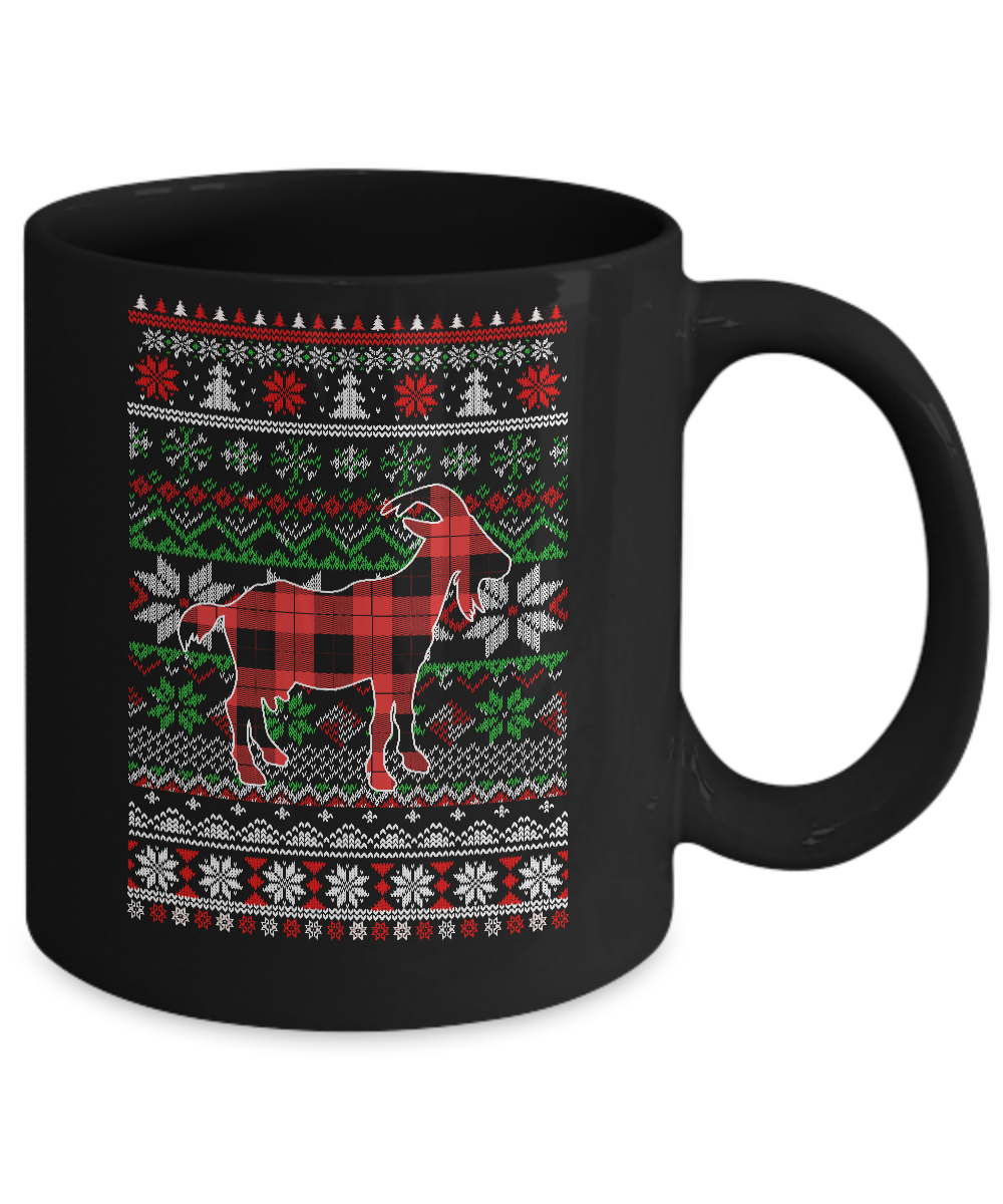 Goat Red Plaid Ugly Christmas Sweater Funny Gifts Mug-Coffee Mug-11oz Mug-Black