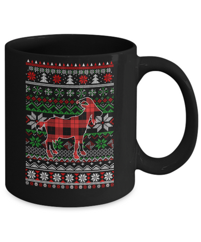 Goat Red Plaid Ugly Christmas Sweater Funny Gifts Mug-Coffee Mug-11oz Mug-Black