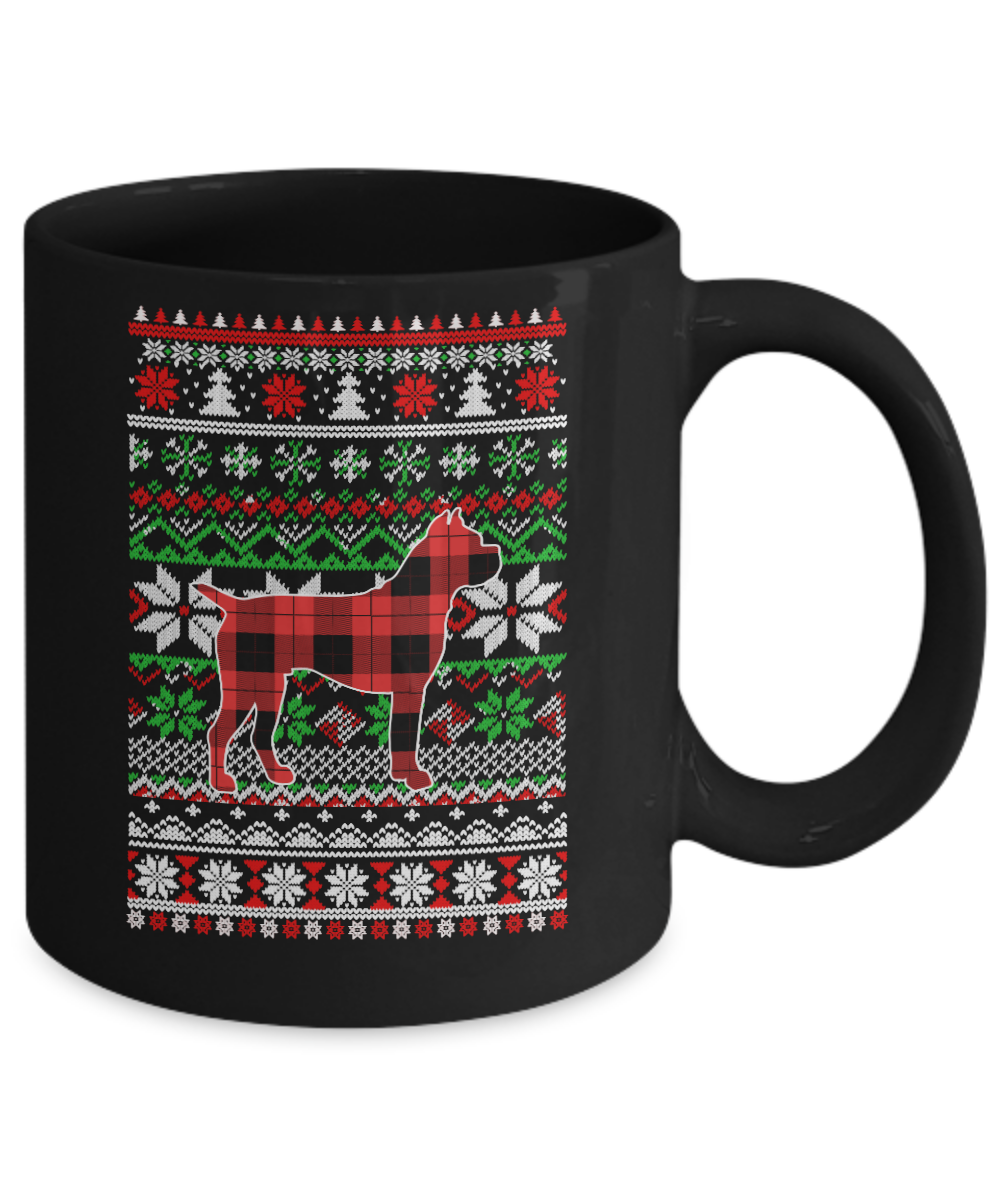 Boxer Red Plaid Ugly Christmas Sweater Funny Gifts Mug-Coffee Mug-11oz Mug-Black