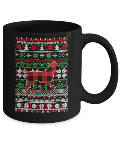 Boxer Red Plaid Ugly Christmas Sweater Funny Gifts Mug-Coffee Mug-11oz Mug-Black