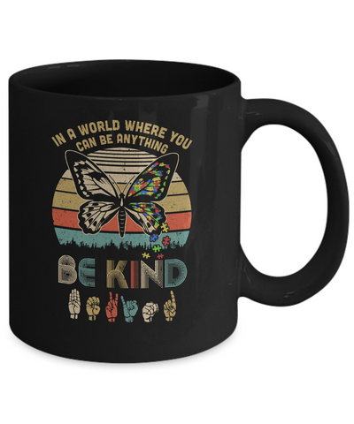 In A World Where You Can Be Anything Be Kind Butterfly Retro Mug-Coffee Mug-11oz Mug-Black
