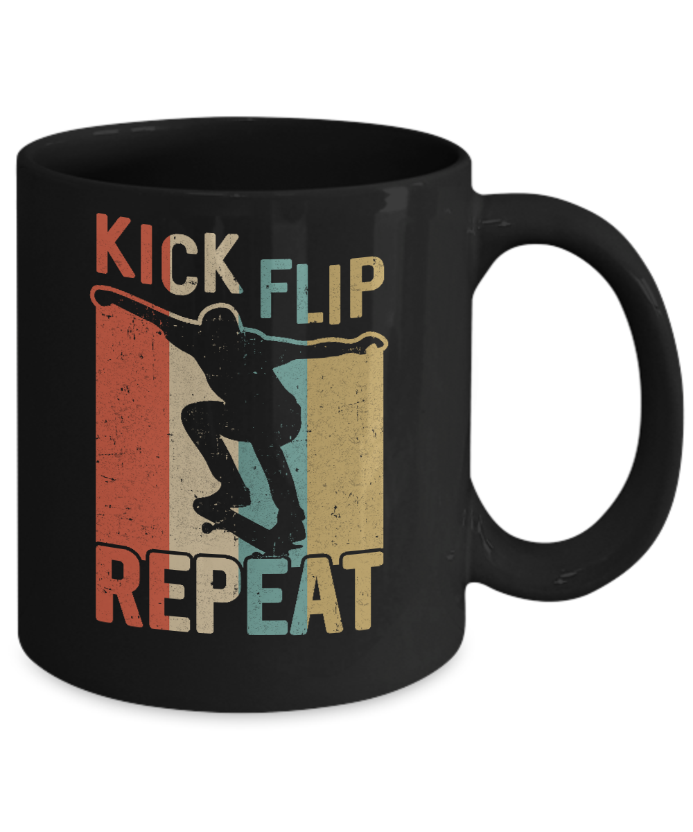 Kick Flip Skateboarding Repeat Vintage Skate Mug-Coffee Mug-11oz Mug-Black