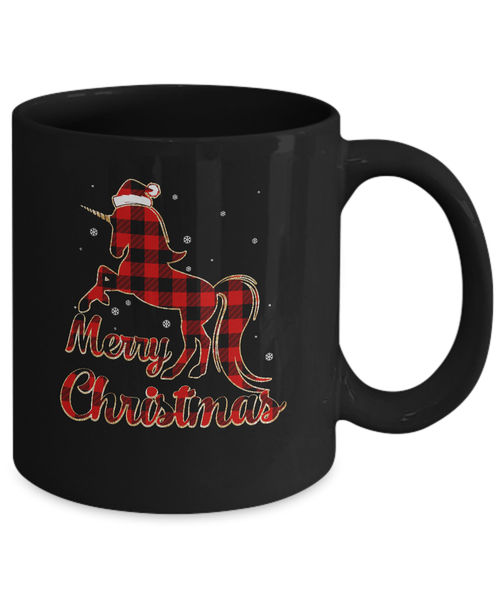 Red Buffalo Plaid Unicorn Merry Christmas Mug-Coffee Mug-11oz Mug-Black
