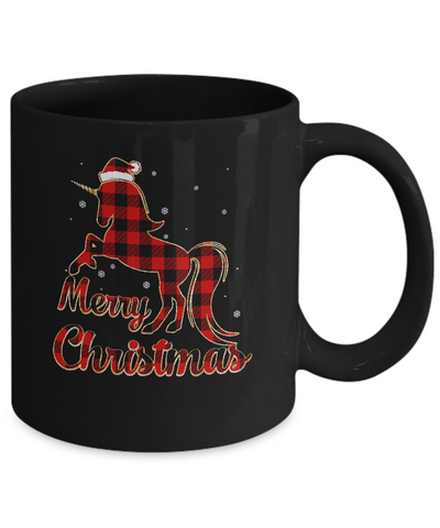 Red Buffalo Plaid Unicorn Merry Christmas Mug-Coffee Mug-11oz Mug-Black