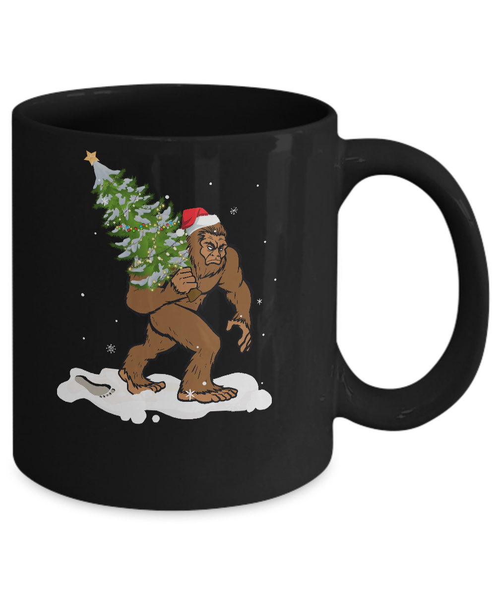 Bigfoot Christmas Tree Boys Men Sasquatch Santa Gift Mug-Coffee Mug-11oz Mug-Black