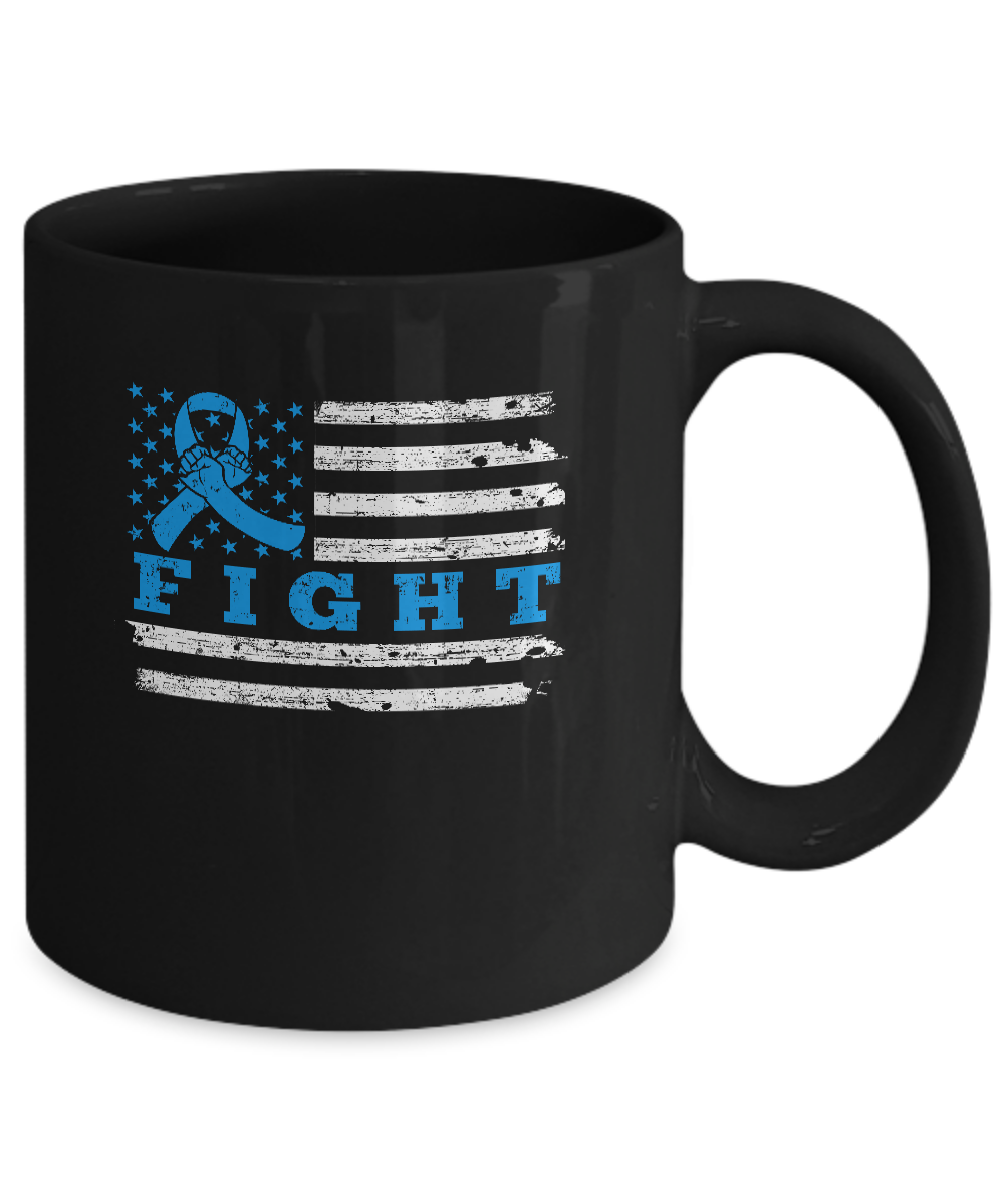 Fight Blue Ribbon US Flag Colon Prostate Cancer Awareness Mug-Coffee Mug-11oz Mug-Black