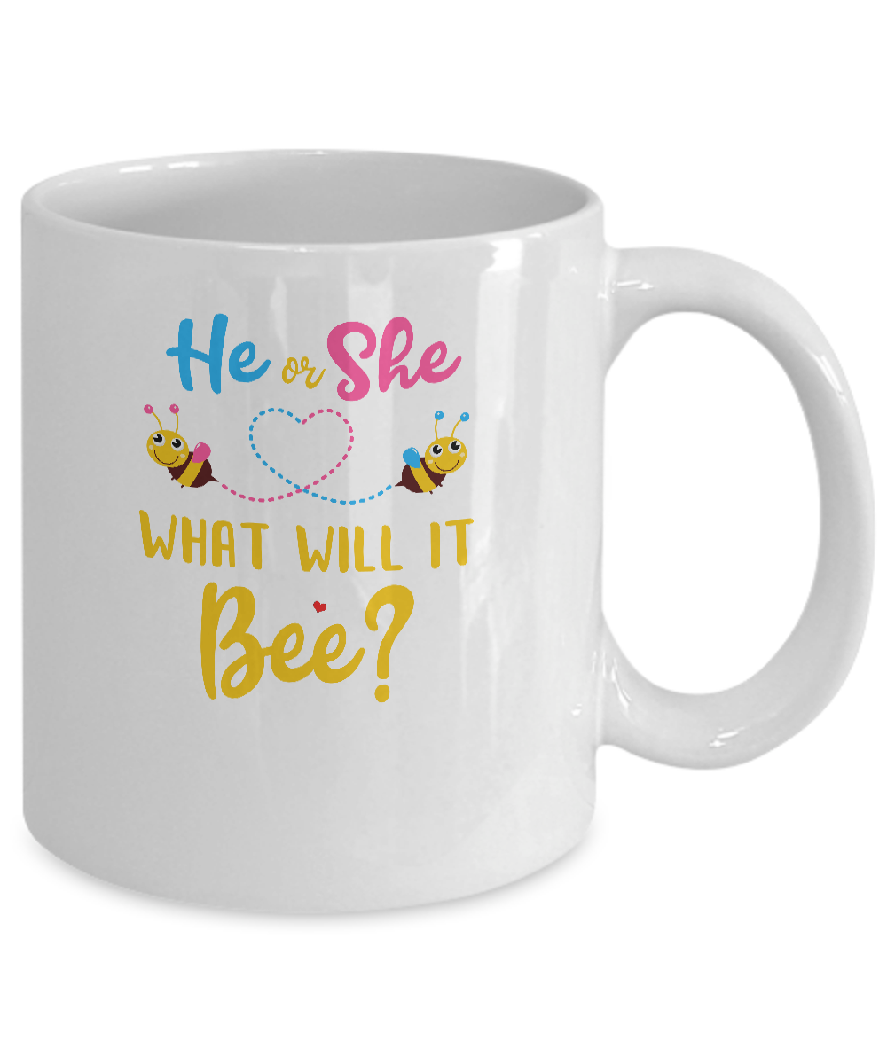 Gender Reveal Pink Or Blue What Will It Bee He Or She Family Mug-Coffee Mug-11oz Mug-White