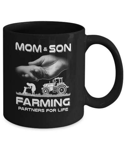Farmer Mom And Son Farming Partners For Life Mothers Day Mug-Coffee Mug-11oz Mug-Black