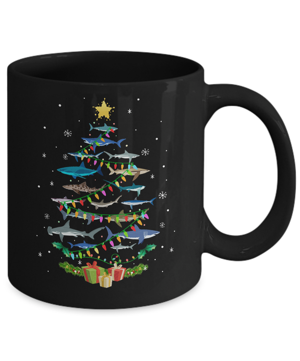 Shark Christmas Tree Shark Lovers Gifts Men Women Kids Mug-Coffee Mug-11oz Mug-Black