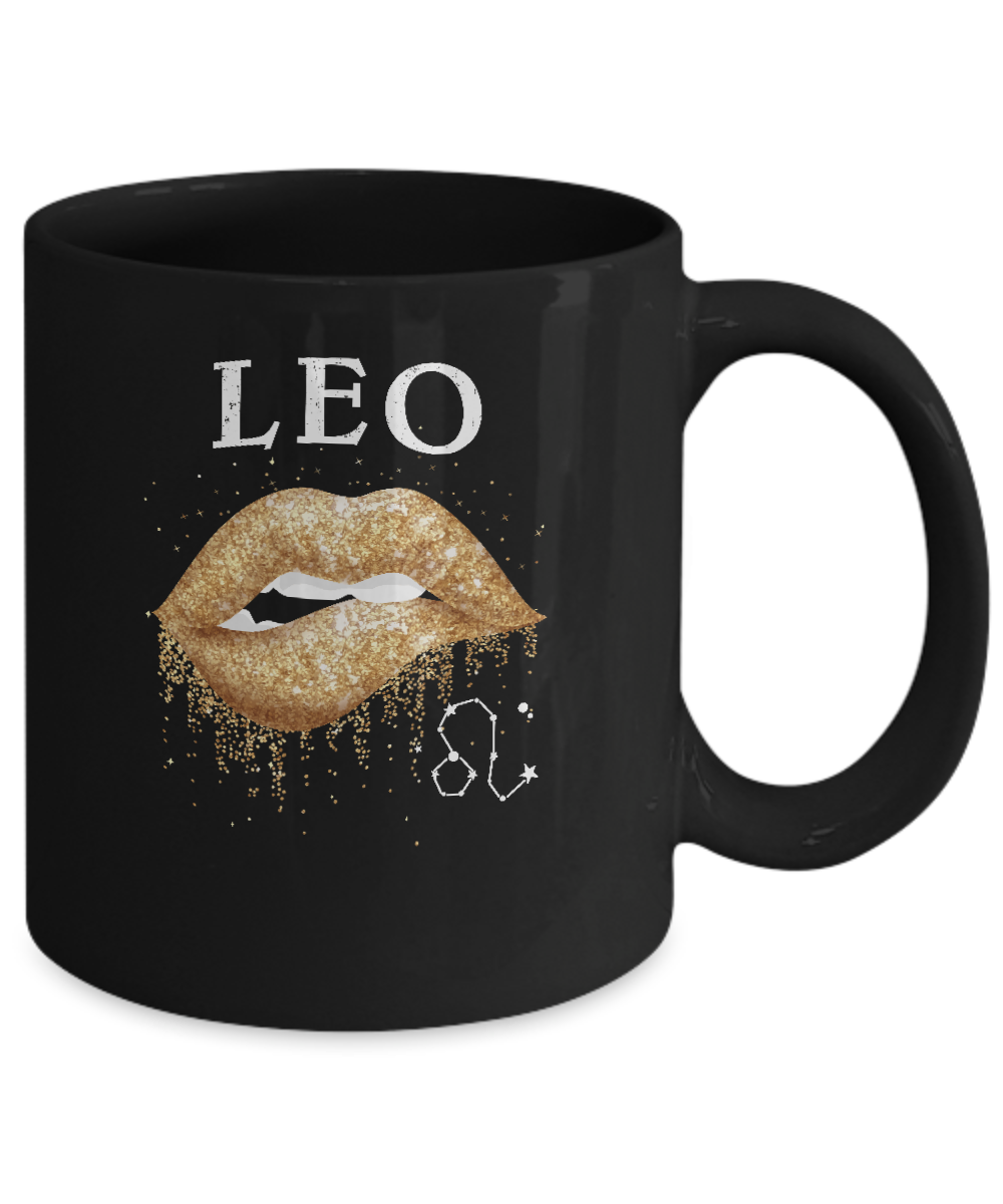Leo Zodiac July August Birthday Gift Golden Lipstick Mug-Coffee Mug-11oz Mug-Black
