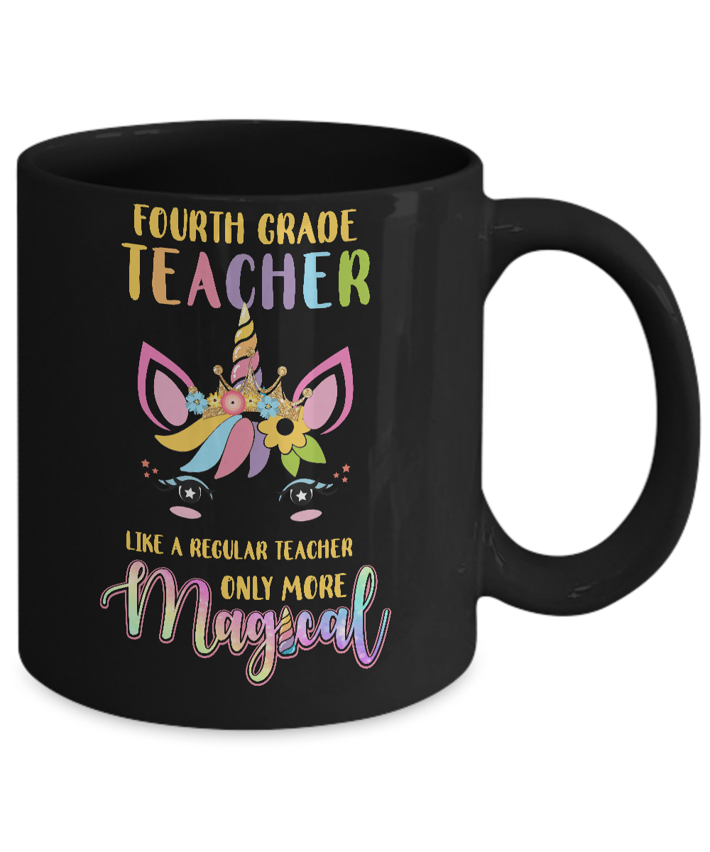 4th Fourth Grade Teacher Cute Magical Unicorn Gift Mug-Coffee Mug-11oz Mug-Black