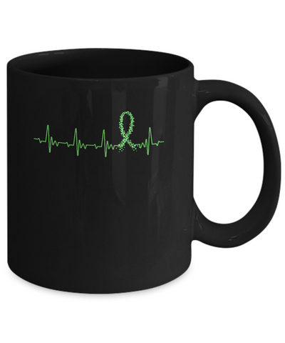 Kidney Disease Liver Cancer Awareness Green Ribbon Heartbeat Mug-Coffee Mug-11oz Mug-Black