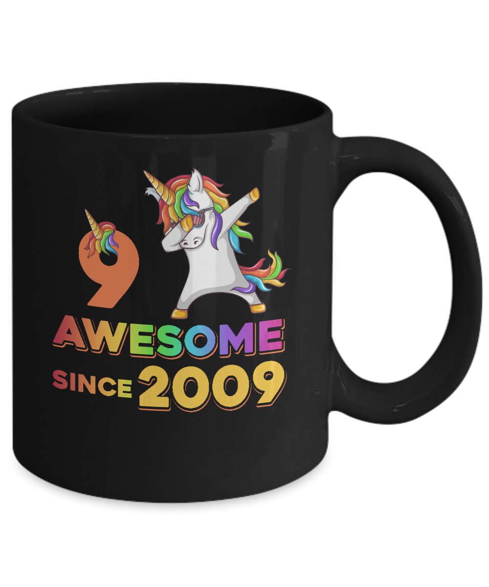 Unicorn Dabbing Awesome Since 2009 9Th Birthday Mug-Coffee Mug-11oz Mug-Black