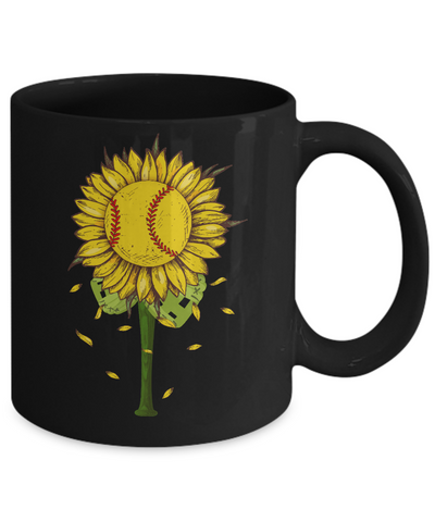 Sunflower Softball Mom Daughter Lover Gift Mug-Coffee Mug-11oz Mug-Black