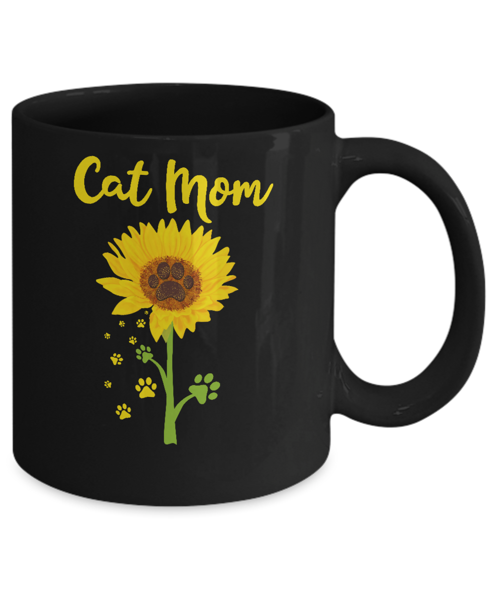 Funny Sunflower Cat Mom Paw Lover Mothers Day Mug-Coffee Mug-11oz Mug-Black