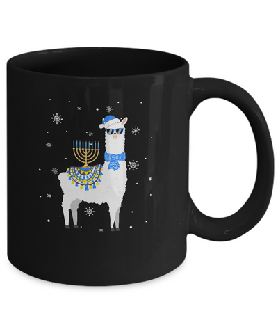 Menorah Hanukkah Llama Cute Alpaca Chanukah Gift Mug-Coffee Mug-11oz Mug-Black