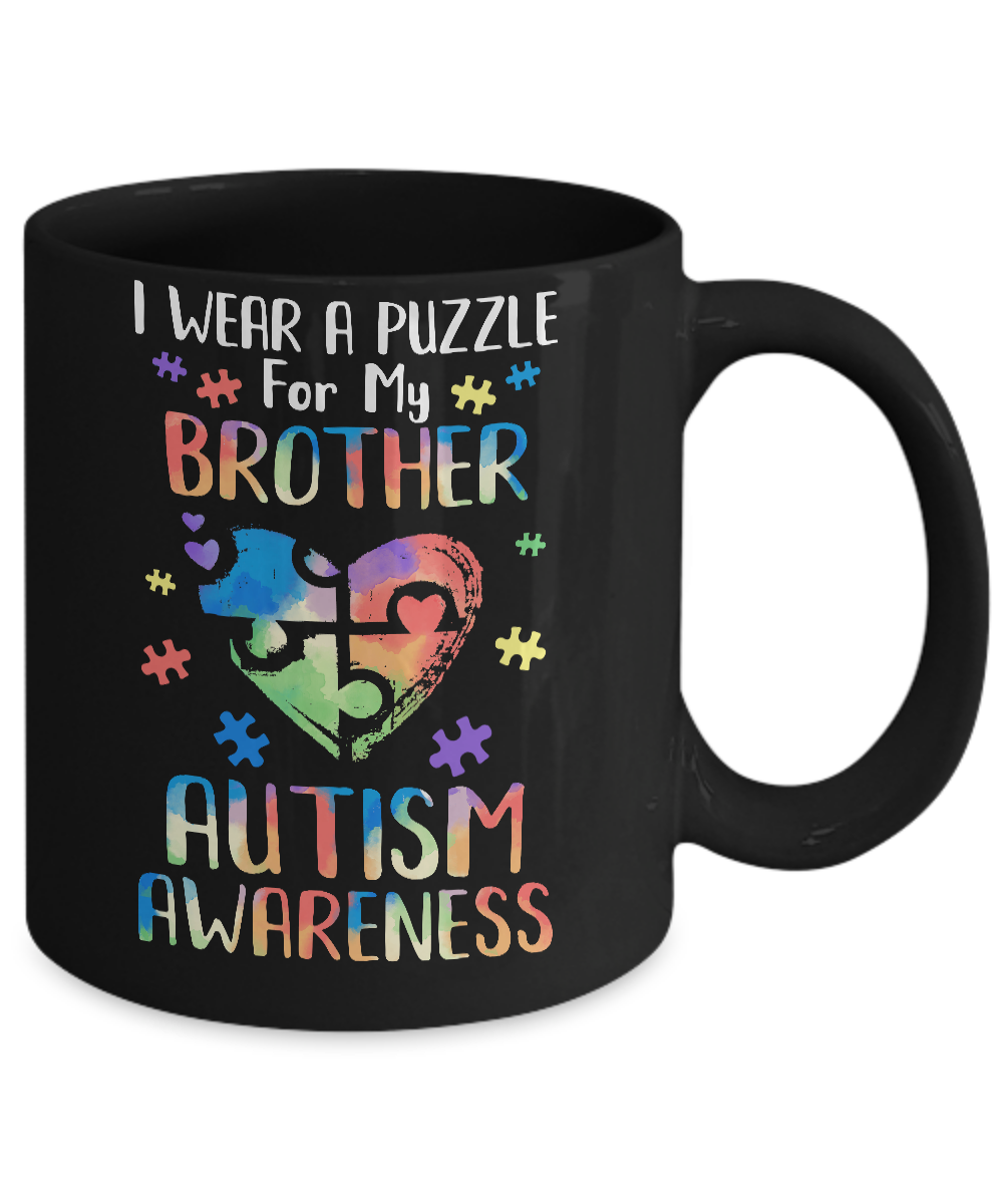 I Wear A Puzzle For My Brother Autism Awareness Mug-Coffee Mug-11oz Mug-Black